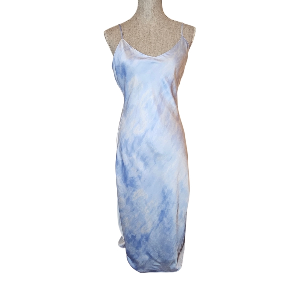 Abercrombie Spaghetti Strap Slip Dress Size M Blue Tie-Dye Satin Wedding Guest